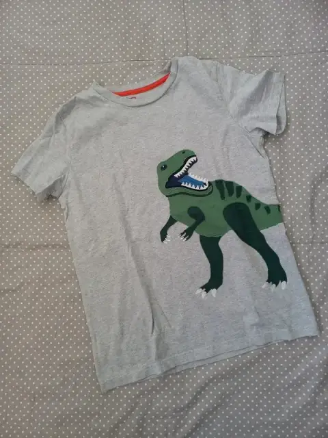 Mini Boden Shirt Gr 140/146/152, Junge, Dinosaurier Applikation, grau, Kurzarm, Sommer