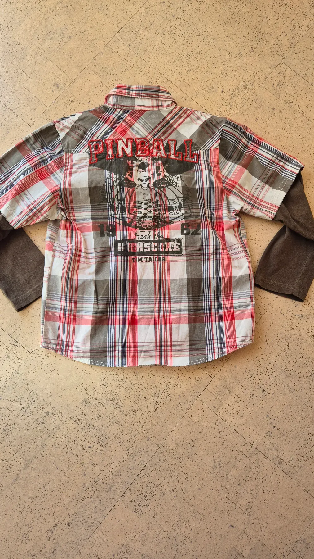 Tom Tailor Langarmhemd Gr. 128 – kariert rot/beige mit Backprint