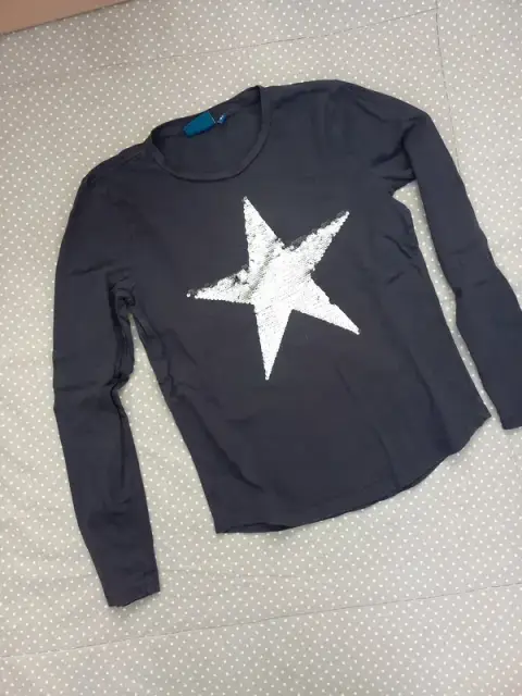 Tom Tailor Shirt Gr 152, Mädchen, mit Wendepailletten Stern, navy, Silber, Langarm